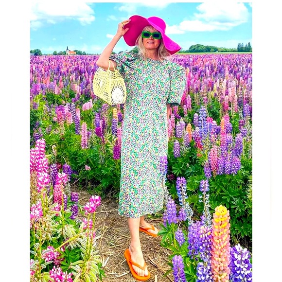 Isabel Marant pour H&M Floral Midi balloon sleeve Dress - Green and Pink - Picture 2 of 9